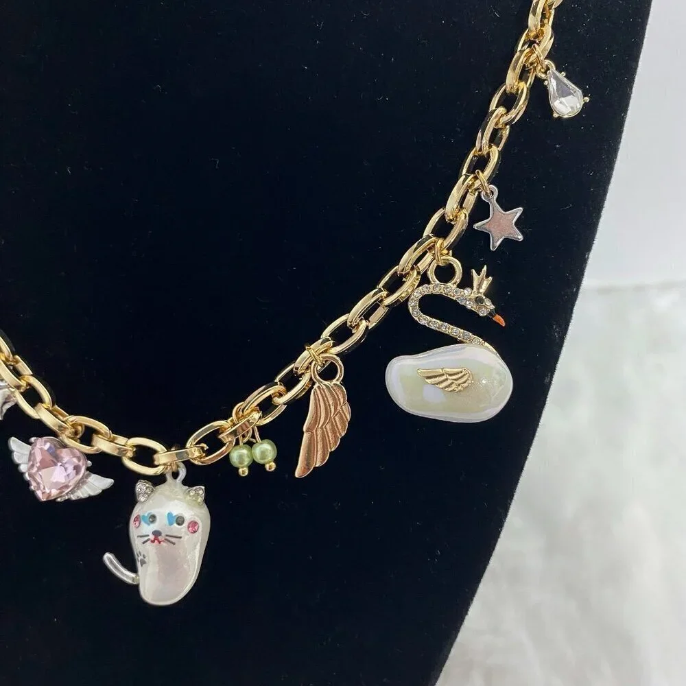 Betsey Johnson Jeweled Critters Charm Necklace & Mini Travel Jewelry Bag